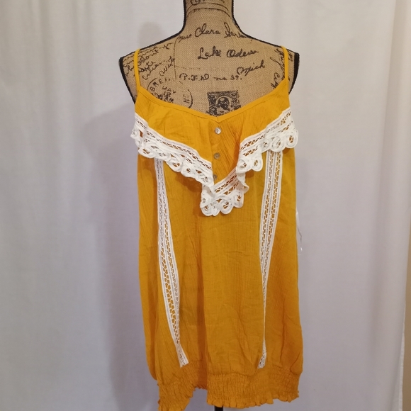 torrid Tops - NWT TORRID MUSTARD GUAZE CROCHET TRIM TANK